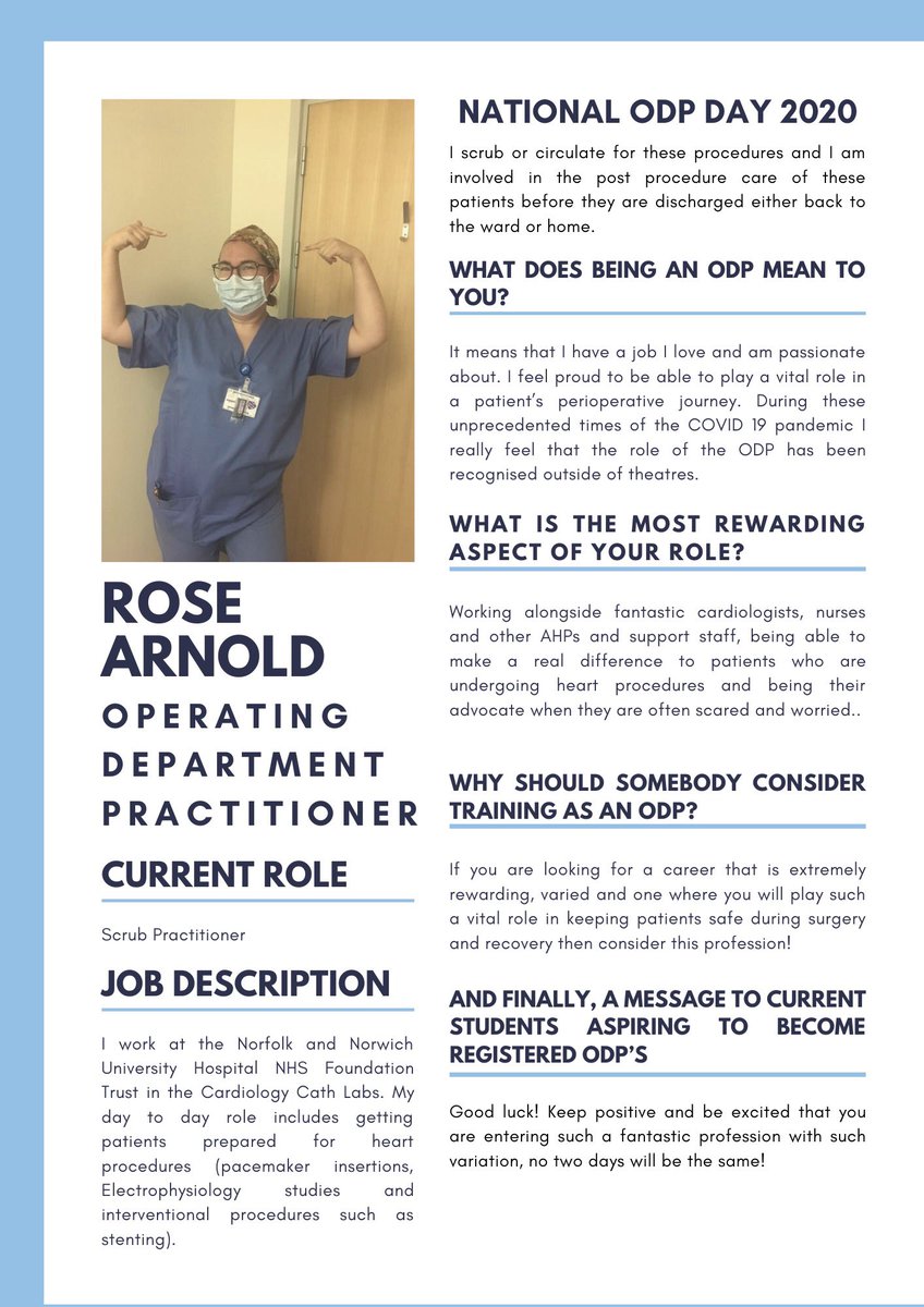  @RoseAmyLouise is next. A Scrub Practitioner who works in cardiology cath labs. Happy   #ODPday to you and your colleagues