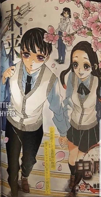 Kny 205 ⚠️
*
Imma be honest, I personally don't love this ending it could've been done better with the reincarnates

also why are Tanjiro's and Nezuko's descendants `together'? Aren't they blood related?

And why does Inosuke child gotta be a loner like he deserved some love too 