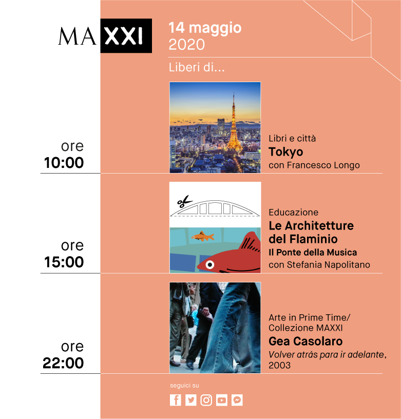 Museo_MAXXI's tweet photo. Oggi viaggiamo fino a Tokyo con i testi di #BananaYoshimoto, poi torniamo nel quartiere Flaminio a Roma per scoprire il #PontedellaMusica con i laboratori per i più piccoli e chiudiamo con l'#ArteinPrimeTime e l'opera video dell'artista Gea Casolaro sul nostro canale YouTube! https://t.co/bh0pmpIzR7