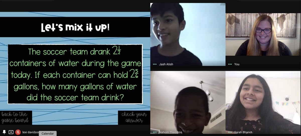 LexiDavidson5's tweet photo. Nothing like a little competitive spirit to bring smiles to our faces during a Jeopardy style math review on Google Meet. @DAAElementary https://t.co/P9xnT90Xz8