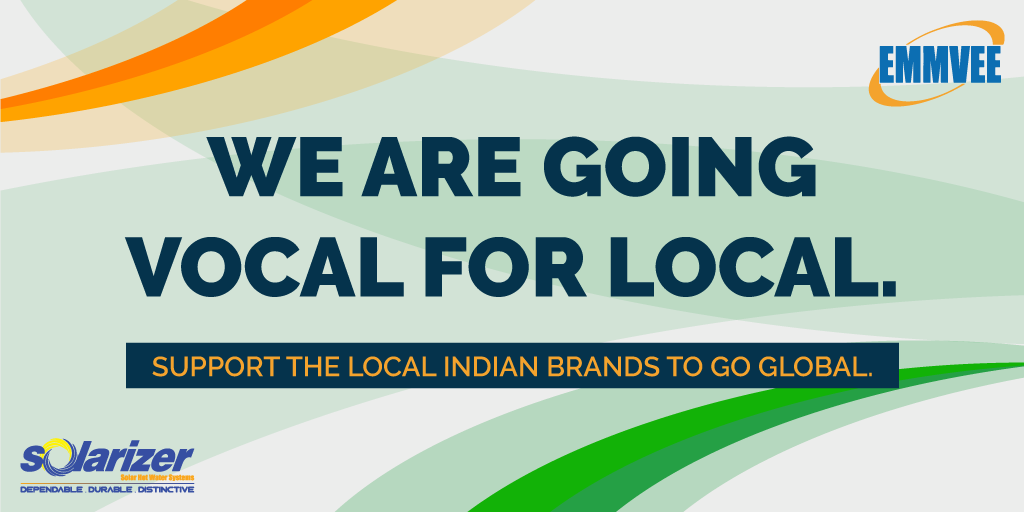 Emmvee_Group's tweet photo. Emmvee urges everyone to support the local Indian brands which in turn will contribute towards their global presence. Go vocal for local. #emmvee #solarizer #localbrands #India #solarenergy #solar https://t.co/07B5U9F8Rn