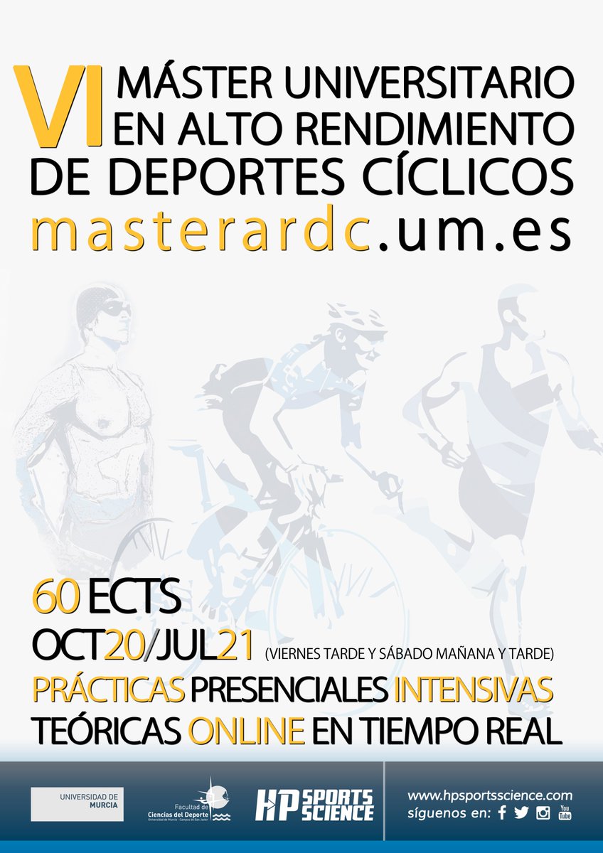 Mañana se abre el periodo de matrícula del VI Máster en Alto Rendimiento en Deportes Cíclicos de <a href="/UMU/">Universidad Murcia</a> <a href="/umucafd/">CAFD UMU</a> <a href="/HPSportsSci/">Human Performance & Sports Science</a> <a href="/MasterARDC/">Máster Alto Rendimiento Deportes Cíclicos (@umu)</a> Como cada año, actualización del Plan de Estudios y del Profesorado 
+info master.hpsportsscience.com