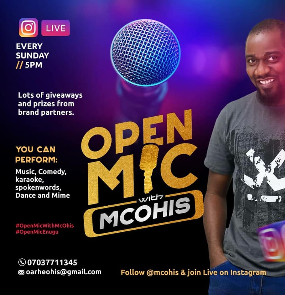 Join me on IG Live as we take Open Mic online. join @mcohis on IG & perform from the comfort of your home. @Coal_City @042gossip @042report @bensonboris @mizsunshinegist @betapikin042 @Osarogieee @Mr__Bankky @MrRichiy @The042Network @Sweetvirgogirl1 @CHINWENDUH @KemiOlunloyo