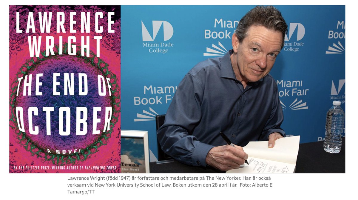Igår i en bokhandel hörde jag en man angeläget fråga om en bok "omnämnd i morgontidningen". Det visade sig vara Lawrence Wrights "The End of October" – som onekligen verkar mycket intressant. Och <a href="/jansoderqvist/">Jan Söderqvist</a> skriver lysande om den <a href="/Under_strecket/">SvD Under strecket</a> – läs! svd.se/han-sag-viruse…