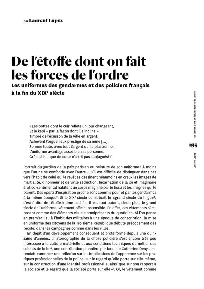 PatriceDUP's tweet photo. À RELIRE
De l’étoffe dont on fait les forces de l’ordre. Les #uniformes des #gendarmes et des #policiers français à la fin du XIXe siècle
Publié dans le N°1 de #Modespratiques (épuisé), l'article de Laurent Lopez est disponible ici:
https://t.co/AVq6cqML2c
ill. © Thom Friedlander https://t.co/8JMuPTFXbe