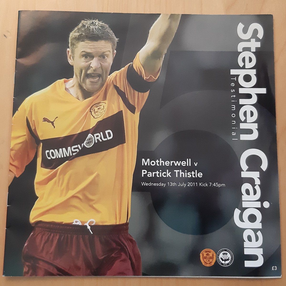 RBFootMem's tweet photo. Today's random programme 

Stephen Craigan Testimonial, Motherwell v Partick Thistle 2011

The centre-half's Testimonial involved the 2 club teams he played for. He gained 54 caps for Northern Ireland from 2003 to 2011.

@MotherwellFC @PartickThistle 
@IRISHFA #Fprogs https://t.co/p7i3vzbcGr
