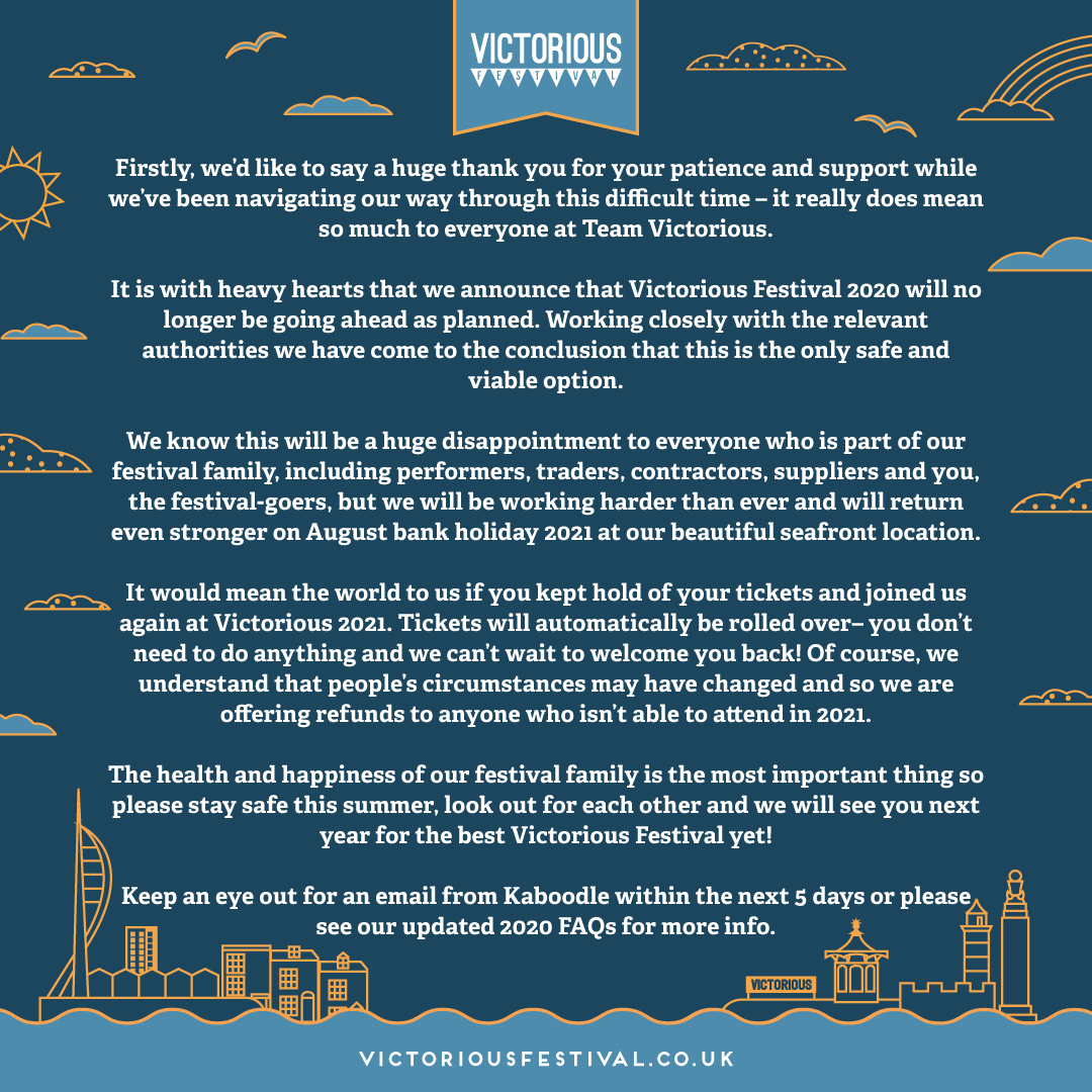 Victorious Festival Please See Below For An Important Announcement You Can Read The Full Updated Faqs Here T Co S5crx2tklc T Co Xrptqzr3ge
