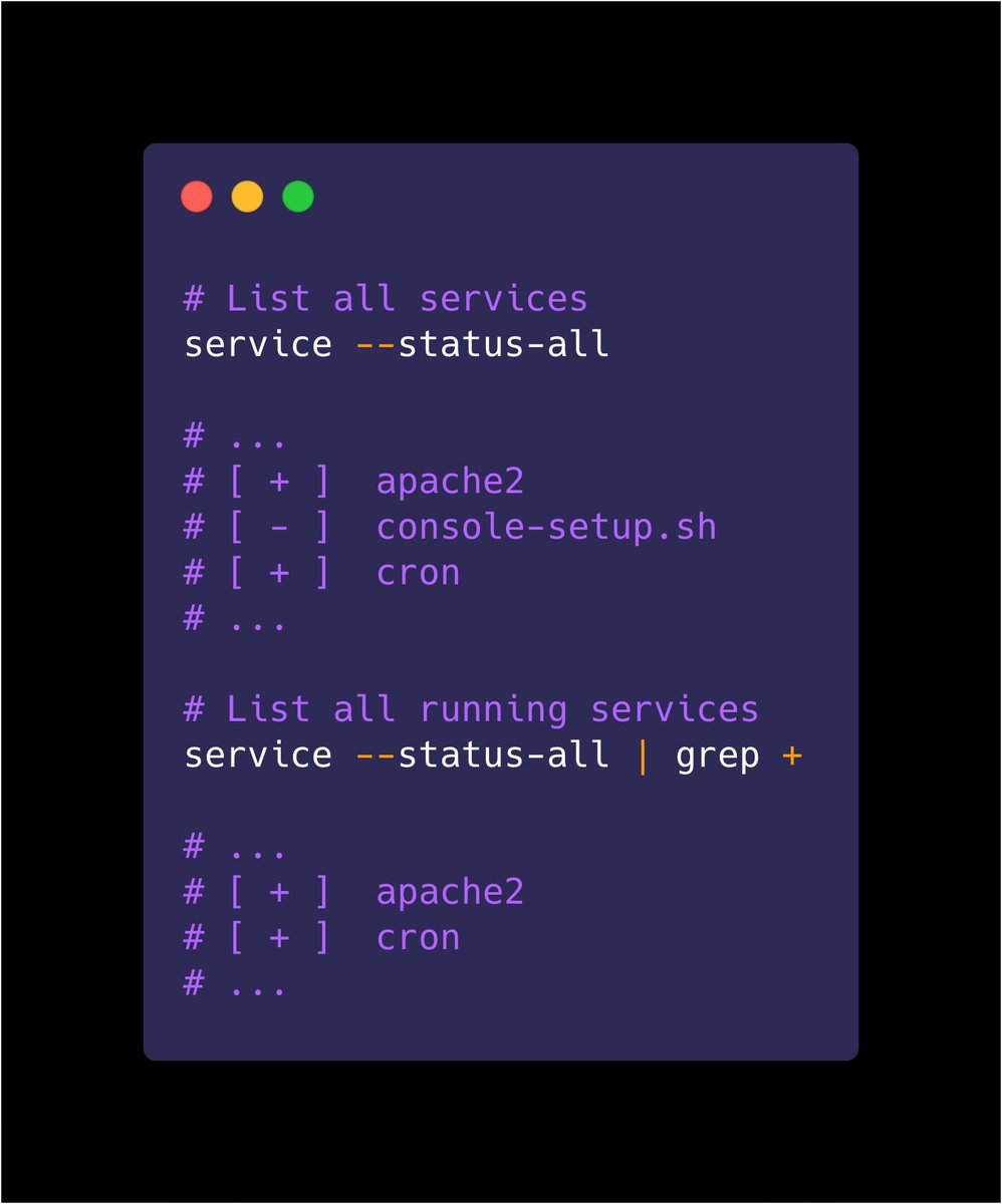 PlusNarrative's tweet photo. Here are two handy commands that you can run on #linux to list services.

Shared by @lliamscholtz

#systemadministrator #sysadmin #linux #itadmin #system #services https://t.co/ydAqFczq7W