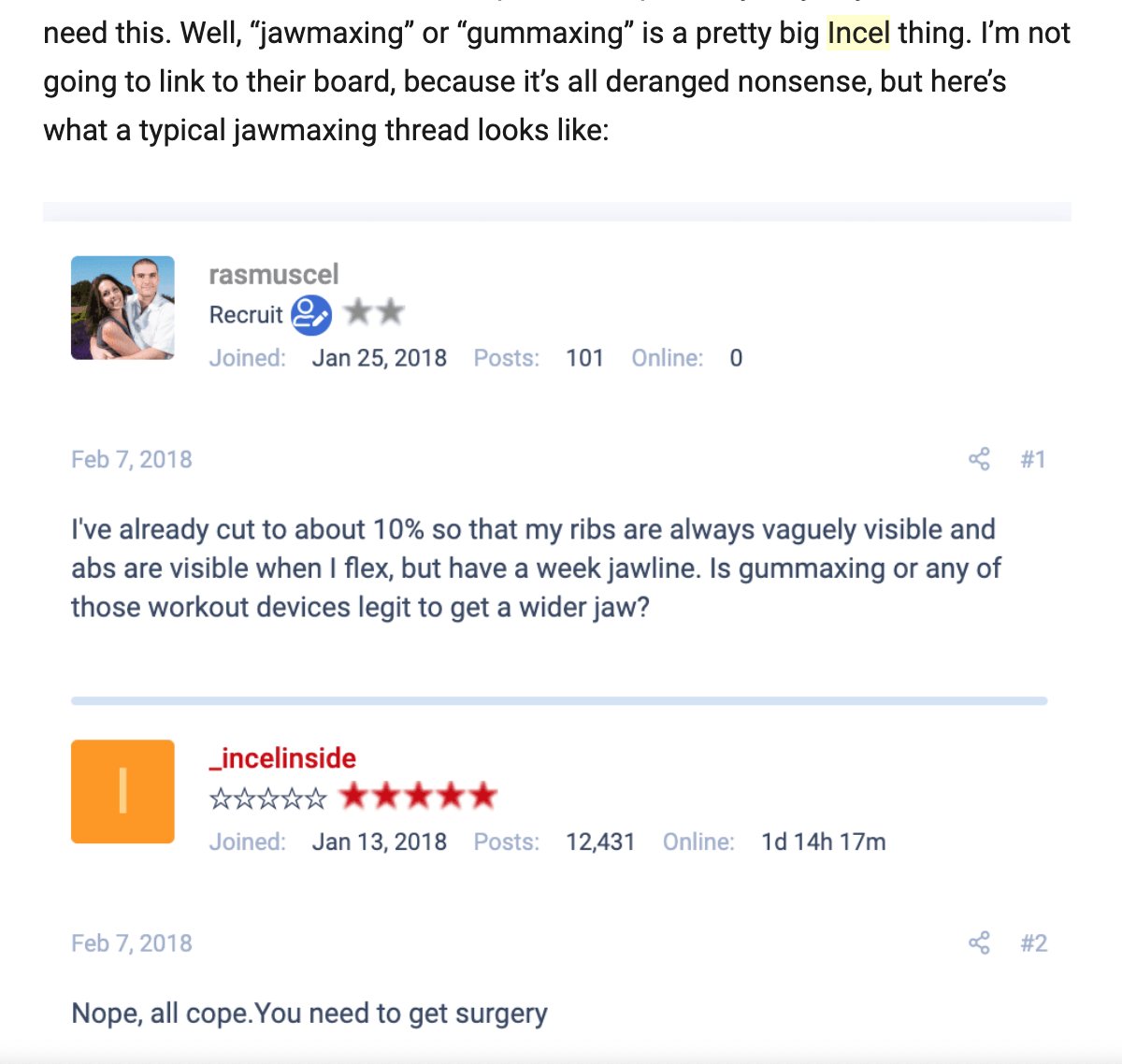 screenshot of garbage day's analysis of the jaw thing