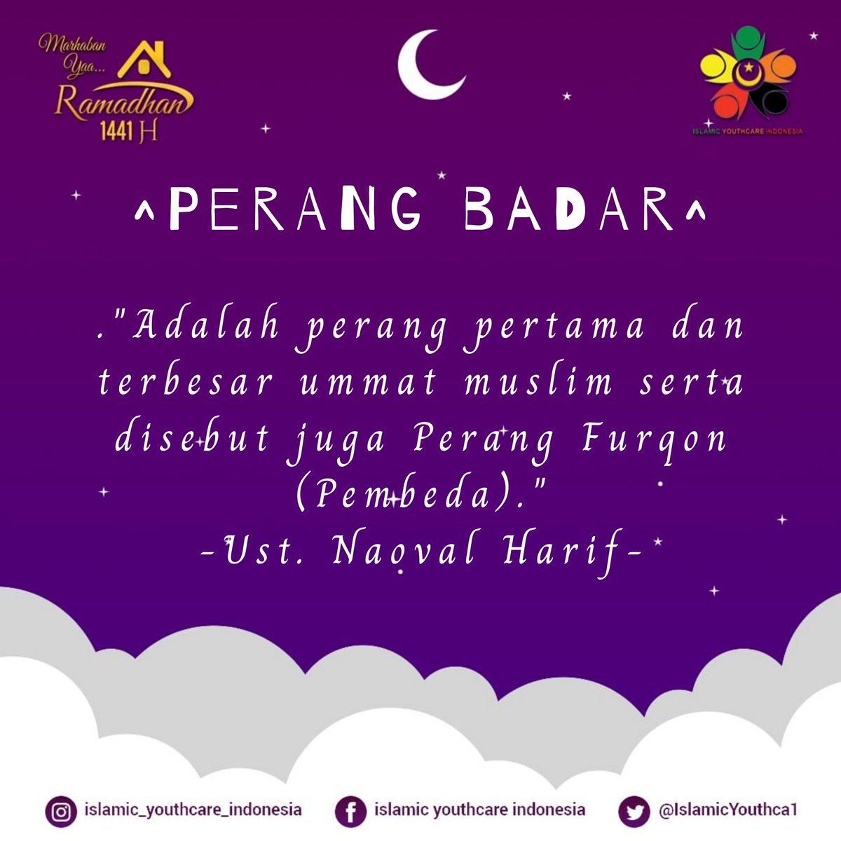IslamicYouthca1's tweet photo. Karena pada waktu itu, Allah hendak membedakan antara yang haq dengan yang batil. Di saat itulah Allah mengangkat derajat kebenaran dengan jumlah kekuatan yang terbatas dan merendahkan kebatilan meskipun jumlah kekuatannya 3 kali lipat.
#Perangbadar #Islamic_youthcare_indonesia https://t.co/xWc1333VLt