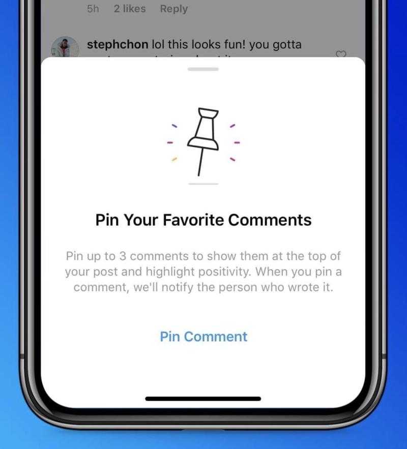 ConorSocialPR's tweet photo. NEW Instagram feature on its way ...

You will soon be able to Pin your favourite comments so they show at the top of posts, giving brands the opportunity to promote FAQ's, testimonials and reviews - bringing them to the top! https://t.co/7LY4fYsuWX