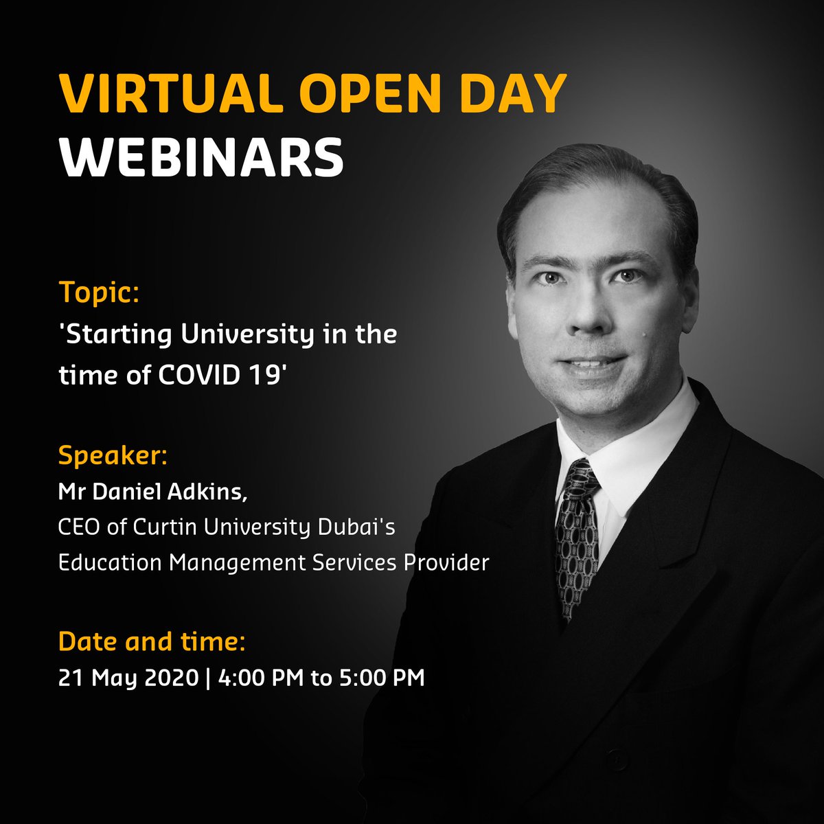 Curtin University Dubai is hosting a virtual Open Day on Thursday May 21 from 11am - 5pm. Secure your admission &amp; scholarship for 2020. Attend our webinars, conducted by industry experts. ⁣Register for the Virtual Open Day by clicking the link: curtindubai.ac.ae/open-day⁣ 
⁣⁣⁣