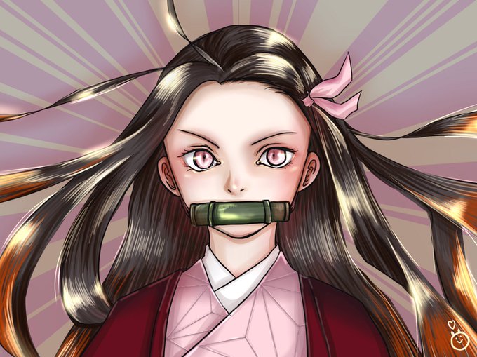 しまさん。さんがTwitterに投稿した竈門禰豆子(鬼滅の刃)のイラスト。