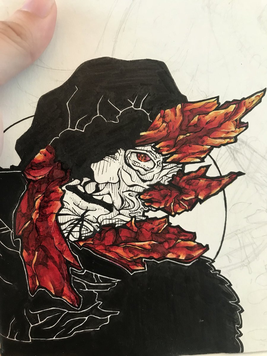 Grumfeil's tweet photo. Here are four pieces I did within a week. I liked the colors in all of them, and how they tend to bleed into each other and compliment one another. 

Markers, Colored Pencils, Ink, &amp; Cardstock (Copic Markers, Copic Inking Markers, &amp; Prisma Colored Pencils) https://t.co/3FsTpxBXUI
