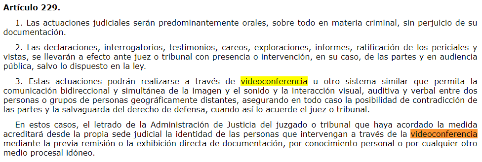 adsuara's tweet photo. Y una más: Art. 229 Ley Orgánica del Poder Judicial (no lo transcribo porque no cabe en un tuit). Es curioso que se hable de 'oralidad' y, sin embargo se exija comunicación bidireccional y simultánea de la imagen y el sonido y la interacción visual, auditiva y verbal. #visualidad https://t.co/pK8IATSXvB