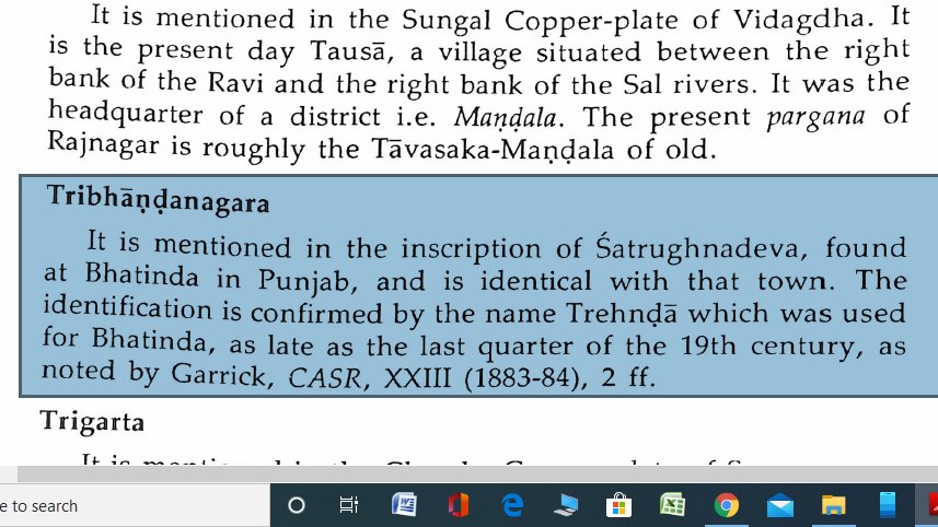 similarly, other Hindu kingdoms existed in Punjab one such is confirmed by a temple inscription discovered in Bhatinda, a Vaishnav templeconfirms name of the king SATRUGHANDEVA The OLD name of Bhatinda as TRI BHANDHANA GHRA uTHIS later became Trehnda than Bhatinda