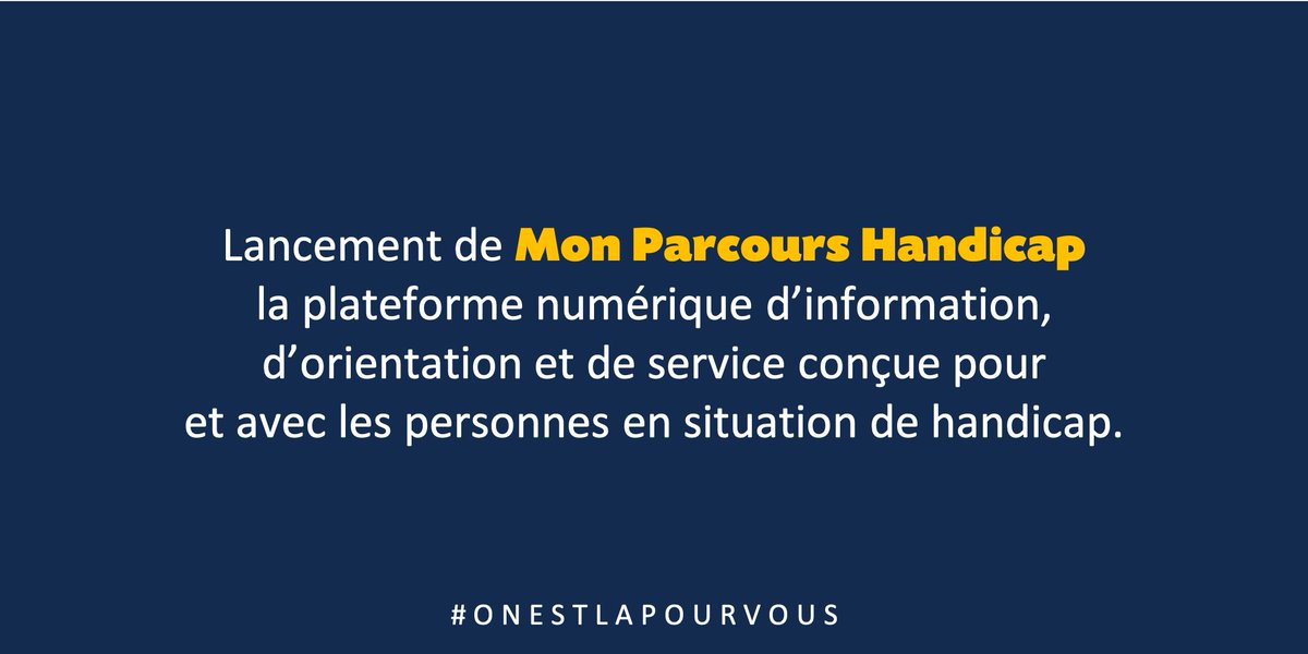 [Fil info] @handicap_gouv lance #MonParcoursHandicap une plateforme dédiée à l'accompagnement des personnes en situation de #handicap développée avec le <a href="/CNSA_actu/">CNSA</a> &amp; la <a href="/caissedesdepots/">Caisse des Dépôts</a> 
Objectifs : orientation, information et services 👉monparcourshandicap.gouv.fr