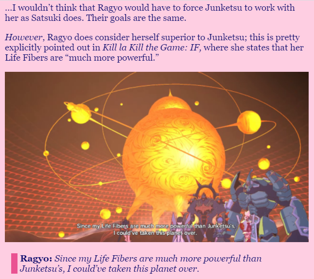 GoopMarshmallow's tweet photo. (3/3) Did Ragyo Synchronize with Junketsu?

Blog link: https://t.co/G3O2NcboSl https://t.co/QMt1Ee9rSZ