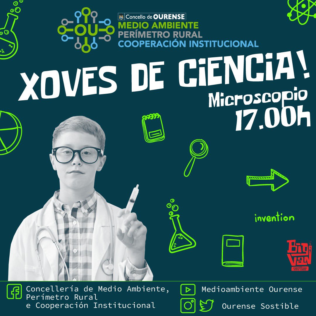 sostible's tweet photo. Recorda. Hoxe desde as 17:00 horas temos a 7a actividade dos XOVES DE CIENCIA : O MICROSCOPIO .Podes seguir a actividade en:
👉🏻 No Facebook da Concellería de Medio Ambiente: ▶️ https://t.co/58Gm8J3Yvn
👉🏻Na nosa canle de YouTube: ▶️ https://t.co/zQaCXKANxw https://t.co/9gvTHLWzjn