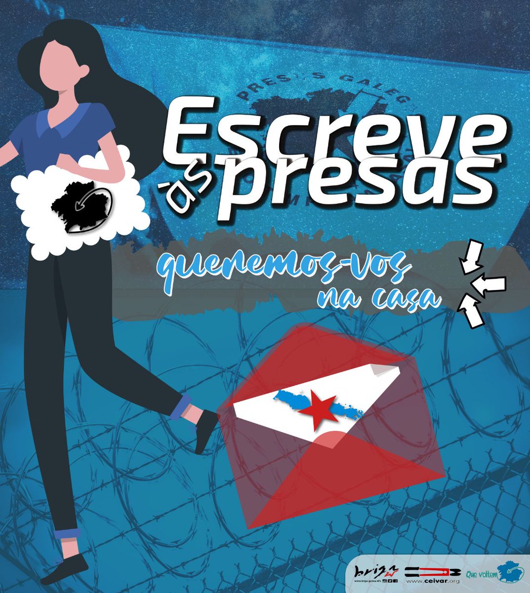 Quevoltem's tweet photo. #NomEstamosTodas Hoje em dia a nossa solidariedade é mais que necessária, polo que vos animamos a escrever cartas, poemas ou debuxos as nossas presas: 
Miguel Garcia Nogales
Centro Penitenciario Madrid V
Carretera M-609, km. 3,5
28791 - Soto del Real (Madrid) https://t.co/Nlg1l4OlGp
