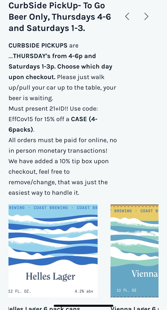 Curbside PickUp today 5/2, 1-3pm.  Must order online.
coast-brewing-company.square.site