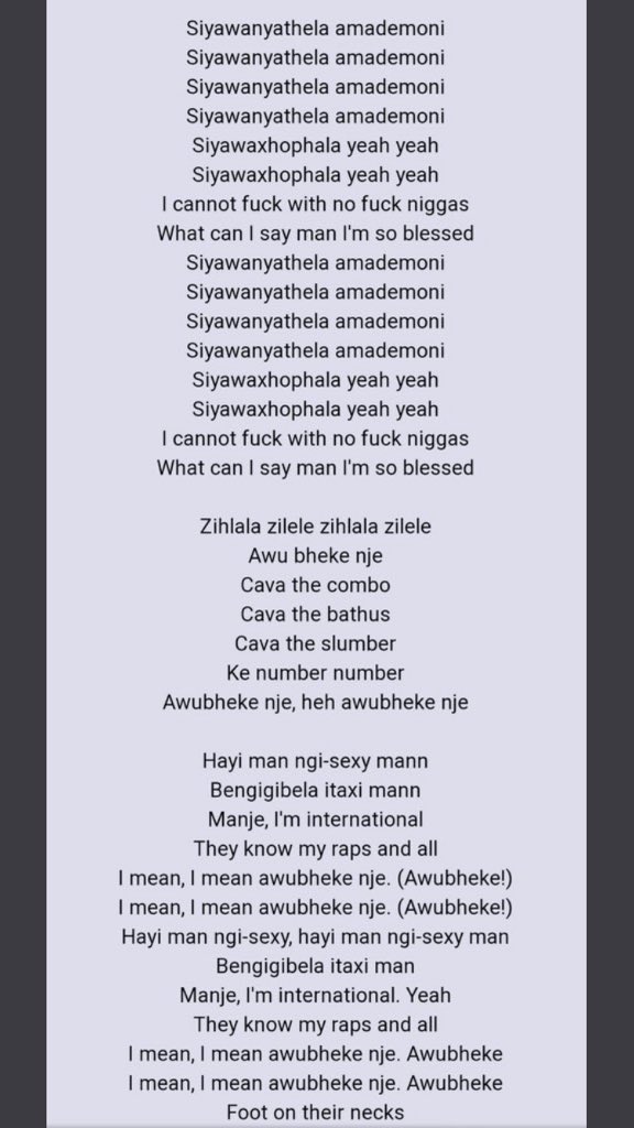 Prof Bantu Bhungane on X: @leratosaudii @casspernyovest We do darling just  that we tired of recycled music and lyrics..wait balance me here whats  this trash? “Umzi watsha galela manzi umlilo”🤷‍♀️   /