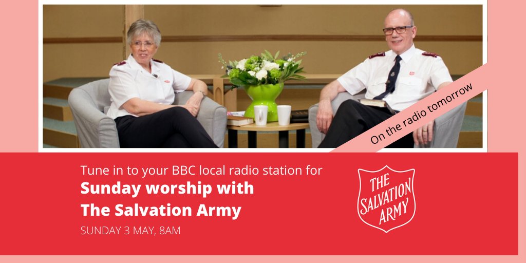 salvationarmyuk's tweet image. Tune in to your BBC local radio station tomorrow from 8am for worship with The Salvation Army. Led by our Territorial Leaders Commissioners Anthony and Gill Cotterill, the service will feature Salvation Army music. Listen live or catch up on @BBCSounds: bbc.in/3eYQMzI