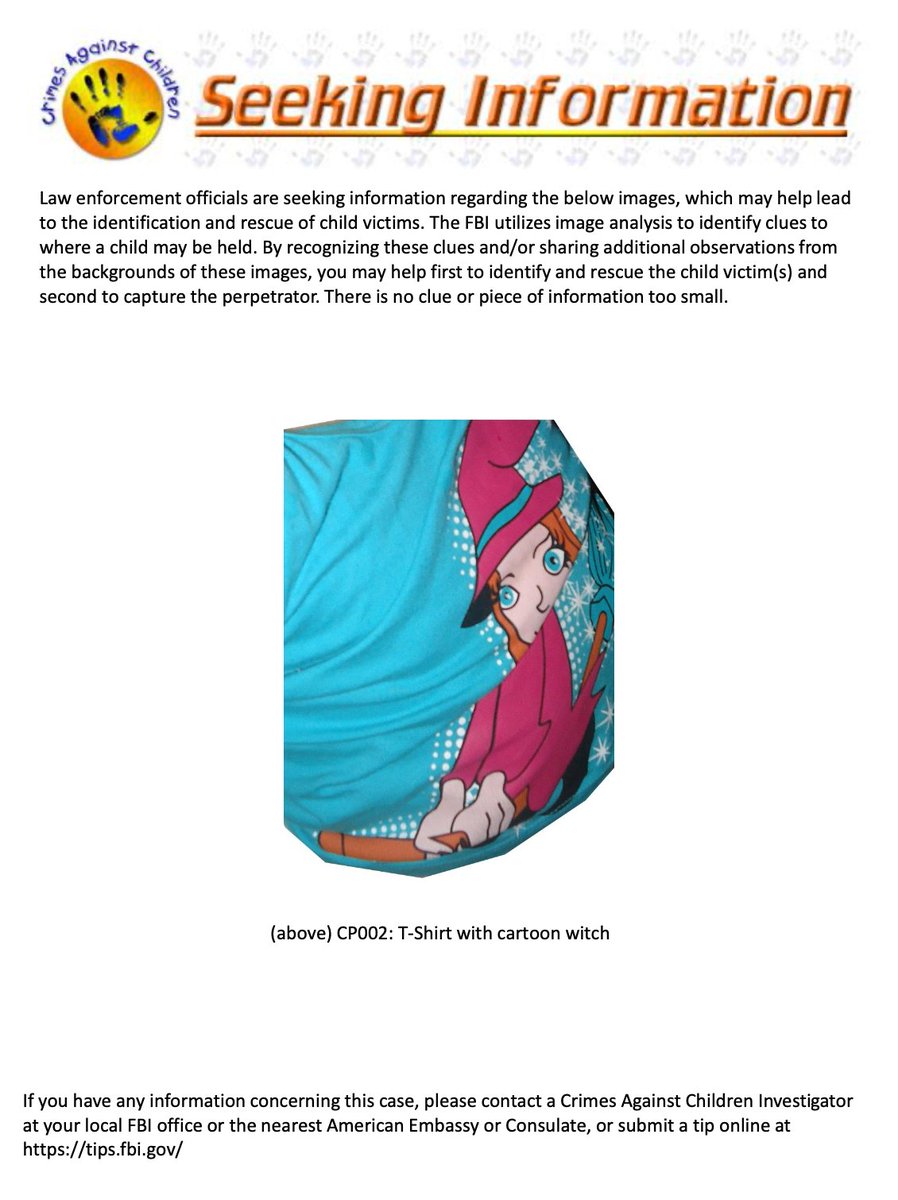 FBI's tweet image. The #FBI is seeking information about this image, which may help lead to the rescue of child victims. Do you notice something familiar? Submit tips at tips.fbi.gov. There is no clue or piece of information too small. #SeekingInfoSaturday ow.ly/1uK350zo2bI