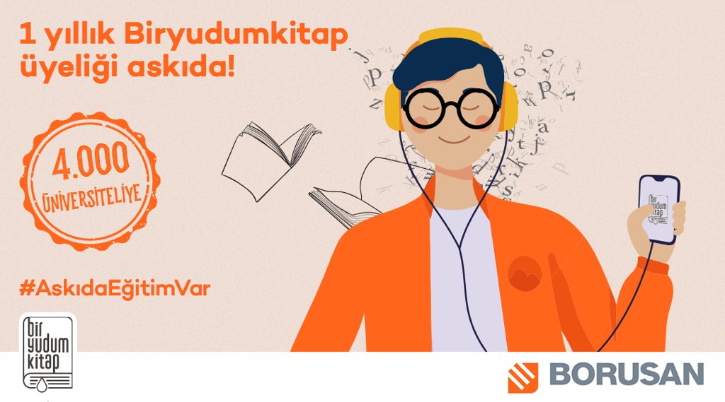 askidanevar's tweet photo. Okumak en güzel alışkanlığımız olarak kalsın diye, Borusan desteği ile gerçekleşen #AskıdaEğitimVar kampanyası kapsamında 4.000 üniversiteliye 1 yıllık @biryudumkitapp üyeliği askıda! Askıdan almak için, bu tweet’i RT’le ve #BeraberAşacağız hashtag’i ile bir arkadaşını etiketle! https://t.co/FQmUOJnk9b