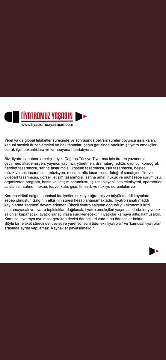 emrecaltili's tweet photo. #tiyatromuzyaşasın
İçerisinde bulunduğumuz bu zor günler sebebiyle fazlasıyla etkilenen özel tiyatroları desteklemek için
https://t.co/DpfVVWBDKL a imzalarınızı atabilirsiniz. 
#TİYATROMUZYAŞASIN 
yaşasın ki ...........
 (Boşluğu herkes kendi doldursun;) https://t.co/hu3X1WM8my