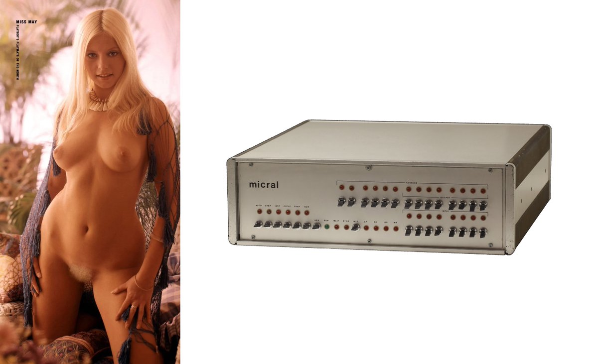 PPPCPAPAPODCAST's tweet photo. Playboy Playmate Pour Computer - mai 1973 - Anulka Dziubinska vs Micral N  #playmate #playboy #retrocomputing #micral https://t.co/QfYEbQFkxE