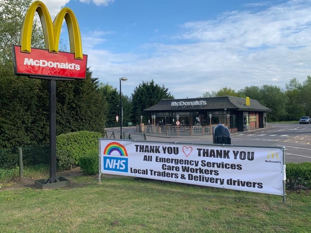 McDonaldsBeccl1's tweet photo. Only a small way we can say thank you whilst we are currently closed. #StayHomeSaveLives #ProtectTheNHS #keyworkerHeroes We will let you know when @McDonaldsUKNews give us the green light to open and welcome you back. https://t.co/SXMrWAO94v