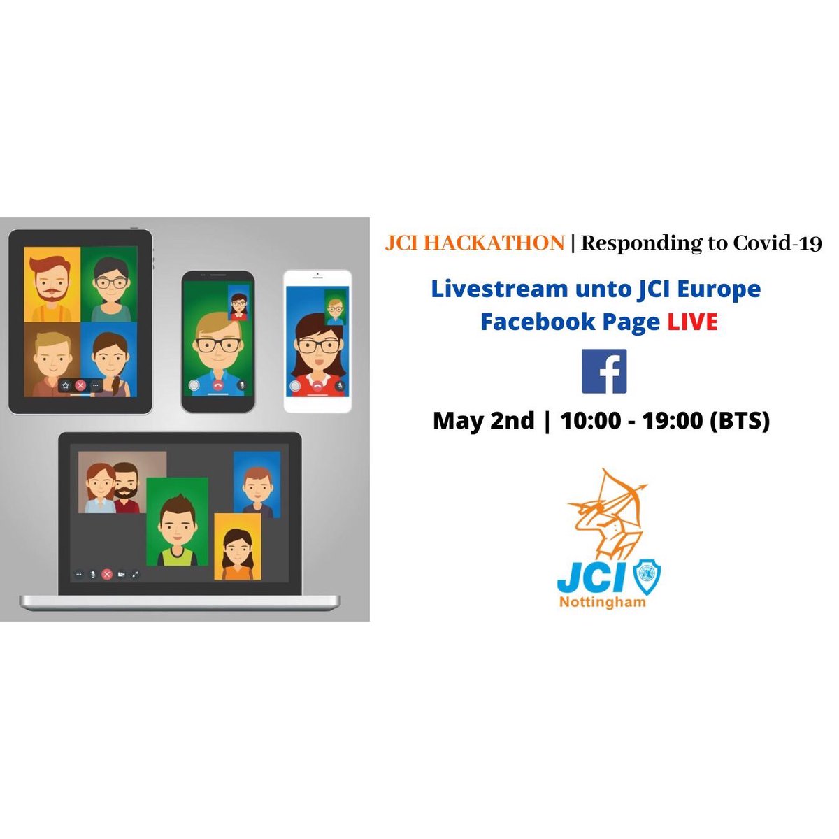 JCINottingham's tweet photo. Join US Today at JCI Hackathon Livestream!
Going live at 10:00 - 19:00 (BTS)  on JCI Europe Facebook Page!
#jcinottingham #jciuk #jcieurope
#jcihackathon #community https://t.co/x4JpIuX7zY