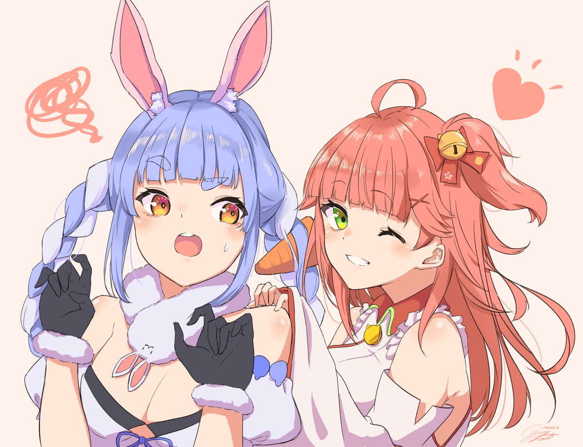 さくらみこ ,兎田ぺこら 「「ぱっつんお揃いだにぇ!!」
#miko_Art #ぺこらーと 」|小倉🍞@お仕事募集中のイラスト