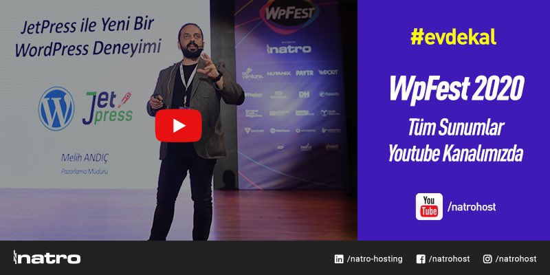 wpfestorg's tweet photo. 🛎📢WPFEST videoları yayınlandı!! Türkiye’nin en büyük WordPress etkinliğini izleyin, evde kalın: https://t.co/FTBNVHENGD https://t.co/KsvquotS1y