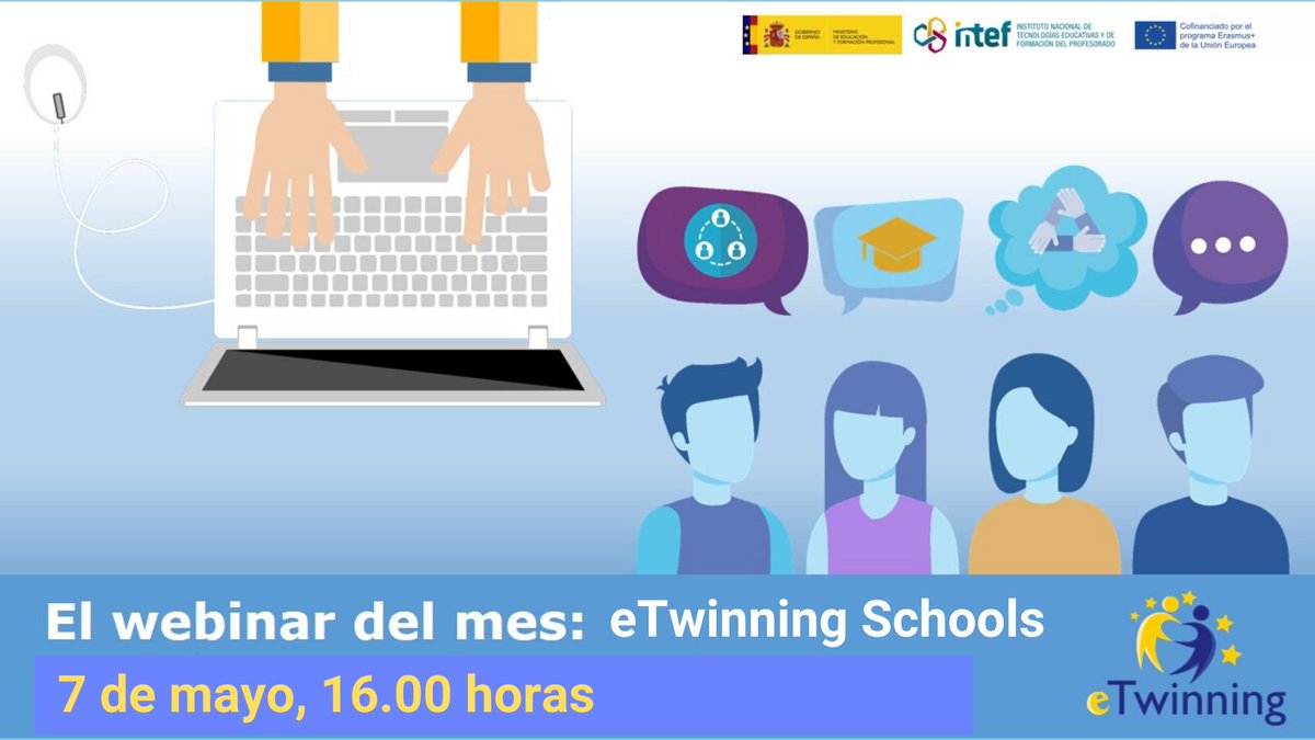 eTwinning_es's tweet photo. ✍️El día 7 de mayo se celebrará la videoconferencia “eTwinning schools“. Este #webinar está dirigido a todos los docentes que pertenezcan o estén interesados en que su centro sea centro eTwinning.

Accede a toda la información aquí: 👉https://t.co/GPBqpPwtpq https://t.co/VGtpQvRWu8