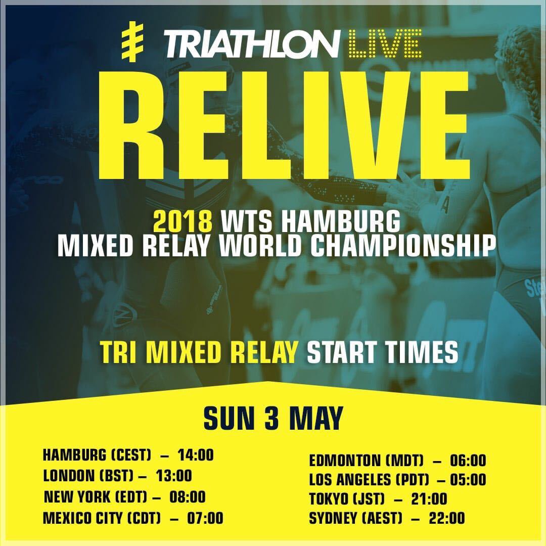 RELIVE the action from two incredible Mixed Relays with live race commentary from GB triathletes <a href="/KateWaugh1/">Kate Waugh</a> and <a href="/Ben_Dijkstra/">Ben Dijkstra</a>.

JR/U23 Mixed Relay Lausanne - Sat 2 May 19:00 (BST)
2018 Hamburg Mixed Relay - Sun 3 May 13:00 (BST)

🎥 triathlonlive.tv
<a href="/worldtriathlon/">World Triathlon</a>