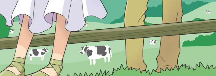 「新婚のいろはさん」連載中のまんがタウン6月号発売です。表紙を描かせていただきました。表紙では一頭しか見えませんが実は牛が結構います。5/12発売のコミックス4巻もよろしくどうぞ。 