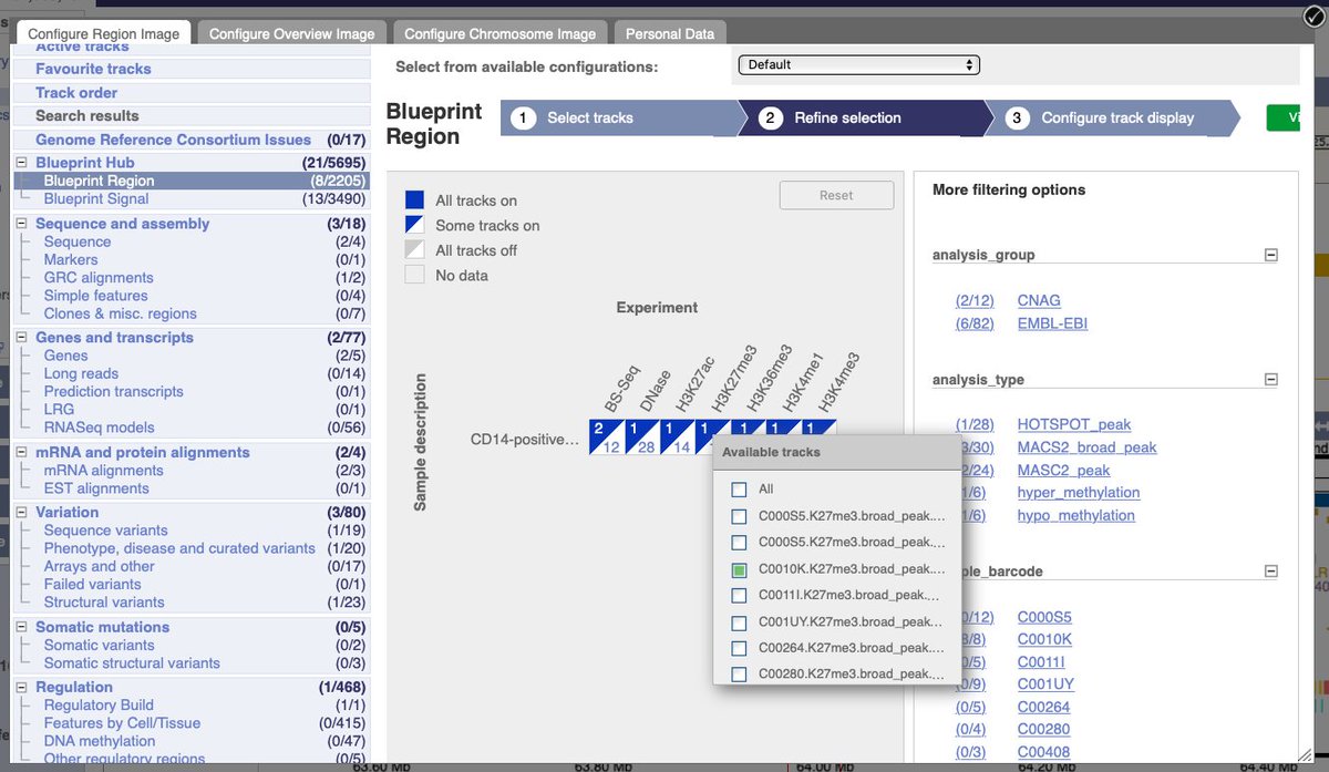 #Ensembl100 💯 brings a new interface for configuration of multidimensional trackhubs, such as <a href="/blueprint_eu/">Blueprint</a>!
Here’s how to use it:
buff.ly/2Yjbc0v
#trackhub #opendata