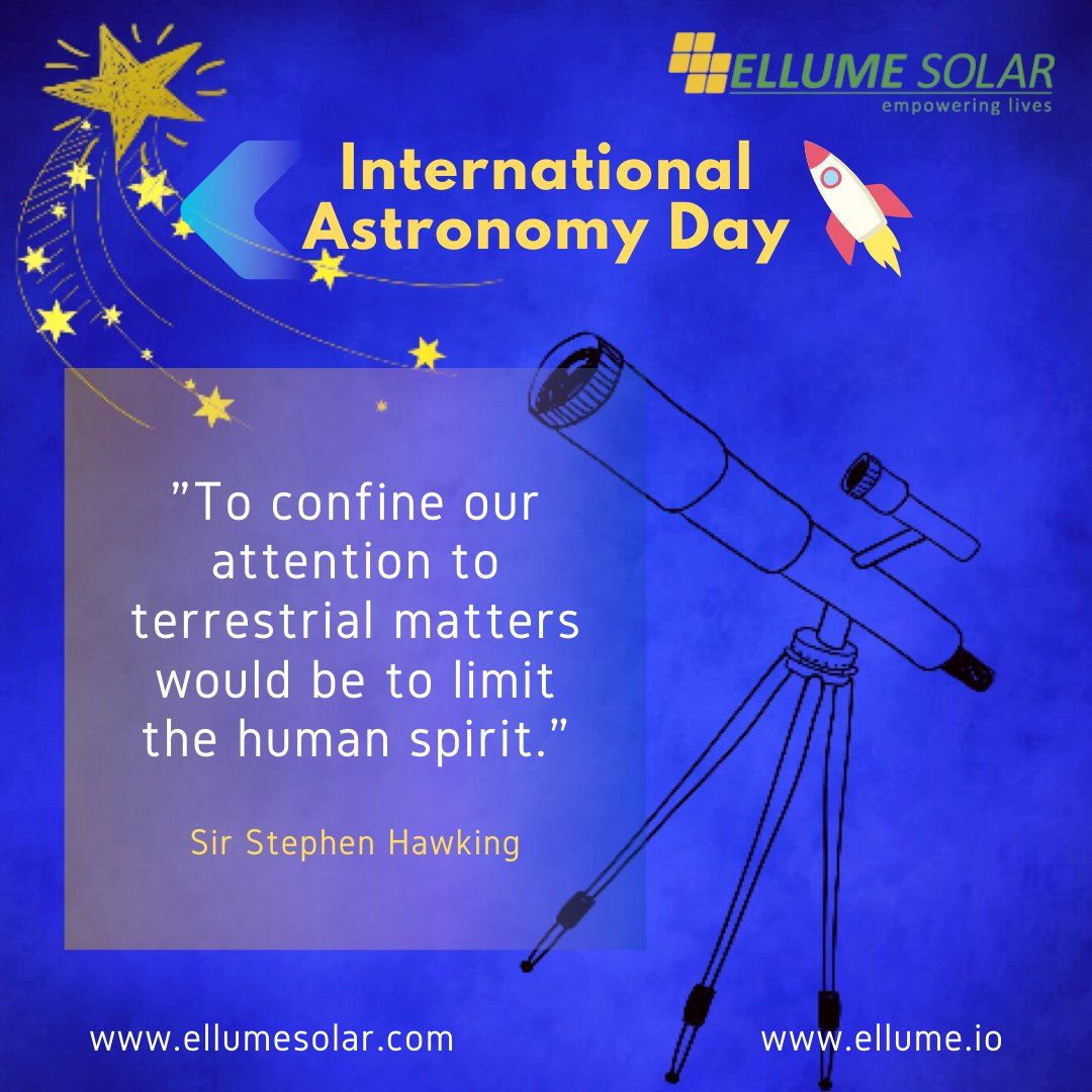 Don’t limit yourself to the skies when there is a whole galaxy out there. Happy Astronomy Day!
ellume.com
ellume.io
#AstronomyDay 
#Ellumesolar #ellume360 #solar #EPC #monitoring #analytics #renewableenrgy
#staysafe