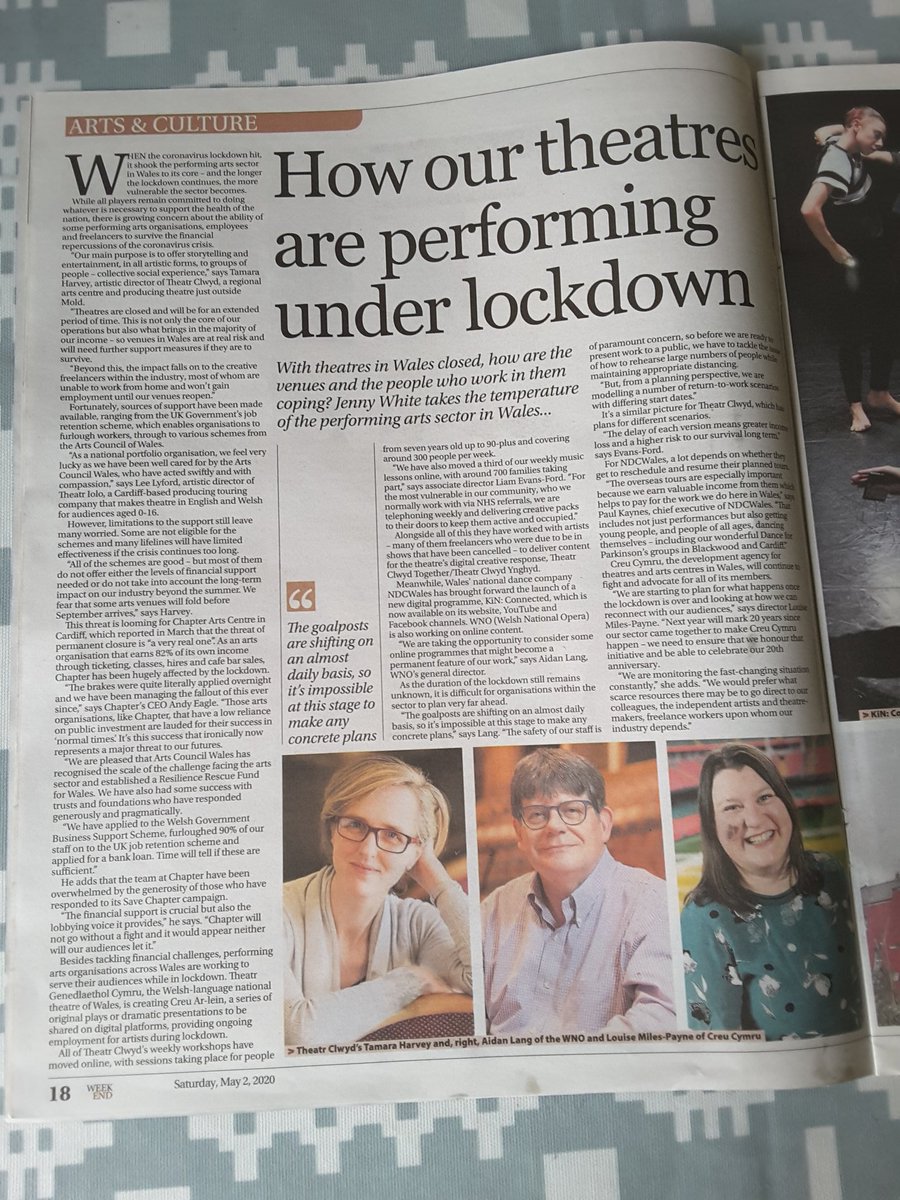 GeoffCripps's tweet photo. Diolch @Jen_L_White for helping to get the message out there on behalf of the theatres and performing arts sector in Wales @CreuCymru @ndcwales @chaptertweets @ArwelGruffydd @tamaracharvey @LiamEvansFord @loumilcru @theatriolo @uk_theatre @Arts_Wales_ https://t.co/MoigsKeQTH