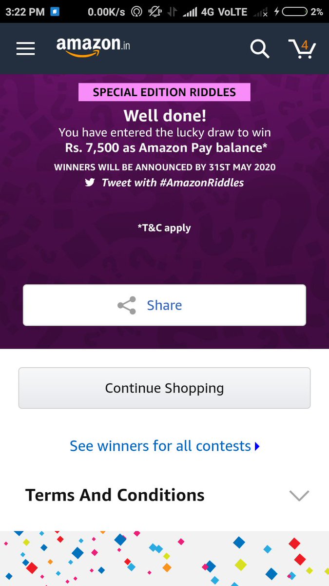 santosh_creates's tweet photo. I Am Eligible To Win Rs. 7,500 As Amazon Pay Balance. I Hope I Will Win It. 🙏🙏
#AmazonRiddles https://t.co/b7GW19PYcR
