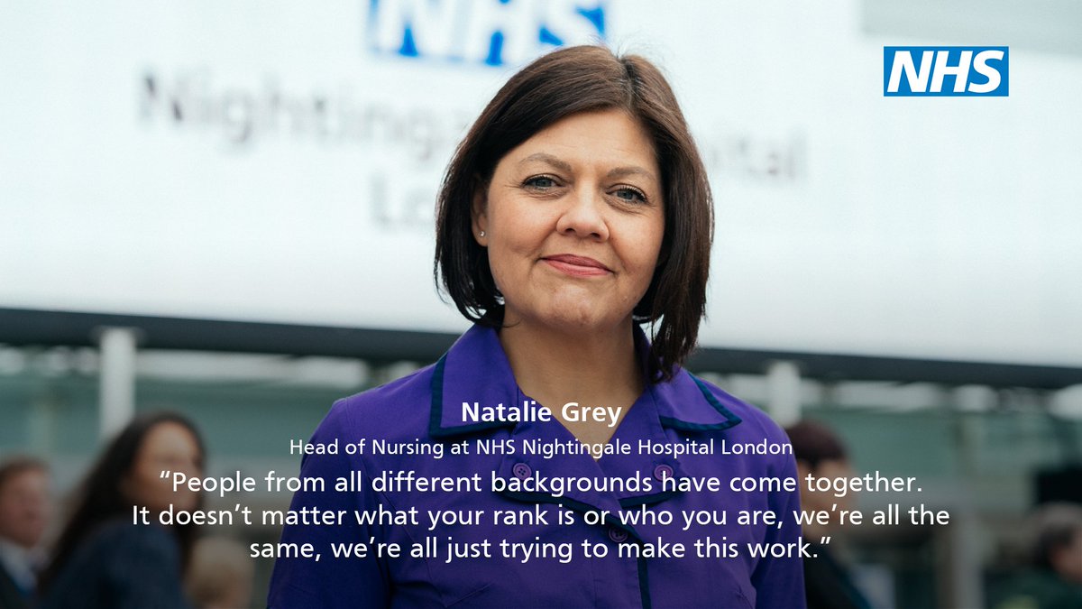 Natalie Grey is the Head of Nursing for the Nightingale Hospital London and has been inspired by the strength and teamwork from everyone across the NHS #Covid19 #OneTeam