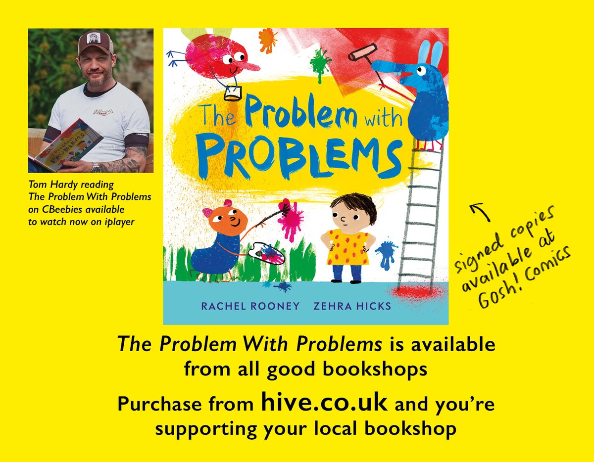 zehrahicks's tweet image. If you enjoyed #TomHardy reading #TheProblemWithProblems on CBeebies last night, perhaps you might like to buy it (or any book) from your local bookseller or via @hivestores 
Signed copies are available to buy online @GoshComics