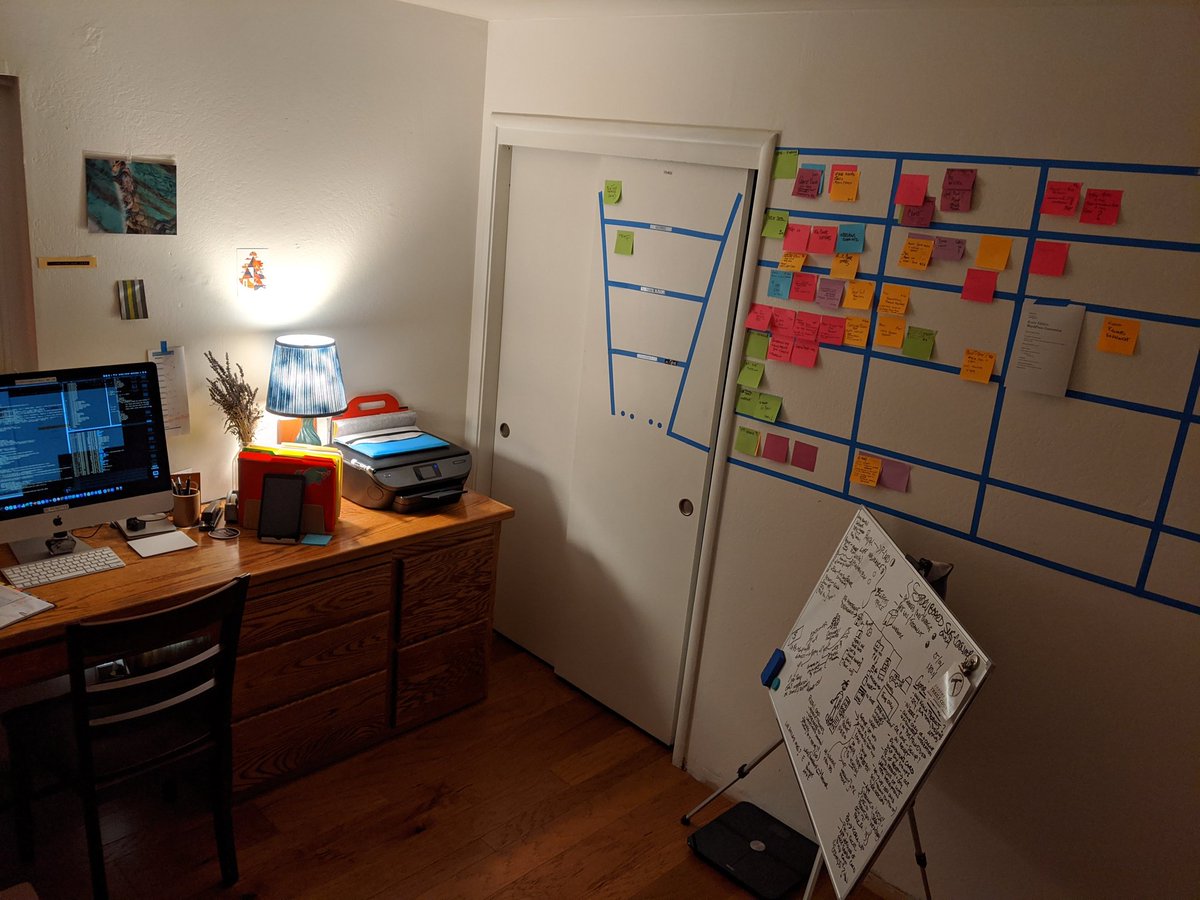 smbrown's tweet photo. @wymer @LisaJohnson @MiroHQ Don't limit yourself with just a whiteboard. Painter's tape Kanban board. https://t.co/22lkF3vXGB