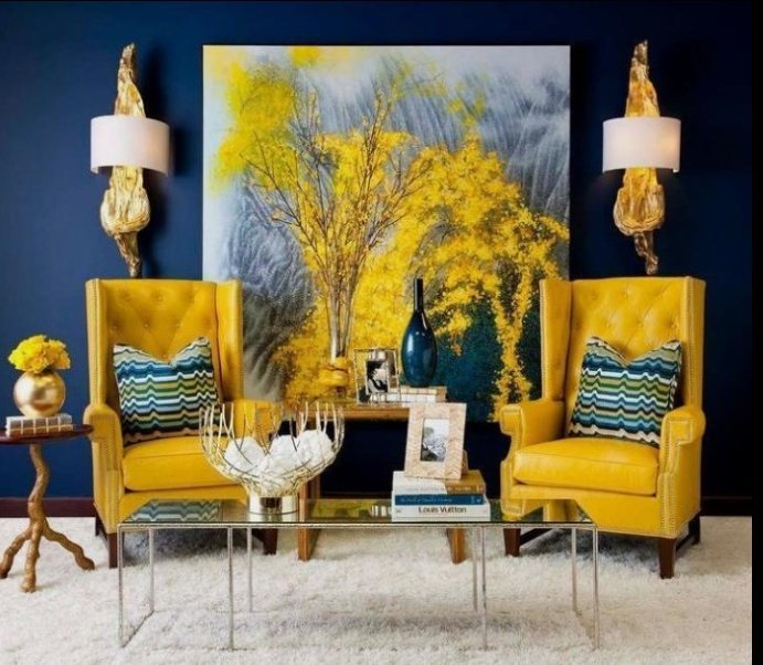 joy_jinduu's tweet photo. Contrasting color scheme are perfect when designing a lounge area.
The blue and yellow color scheme are my fave.
The designer made use of white, gold and silver color to give this vibrant space a calming effect.
That painting tho😍
#redwooddesign
#myartyard https://t.co/ffCVUVpxEv