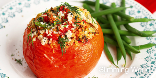 SlimmingWorld's tweet photo. If you’re looking to spice up how you cook with your storecupboard superheroes, these super-simple couscous-stuffed tomatoes make a delicious #Vegan-friendly lunch, perfect for fuelling your afternoon! https://t.co/uvEP8bD9UQ #FoodOptimising https://t.co/YLw7fMO8fC