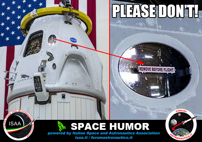 RikyUnreal's tweet photo. Remove Before Flight... or not
#Dragon #Dragon2 #CrewDragon

Photo Credit: @SpaceX / @NASA / @SpaceHumor 
 
More funny space-pic here: https://t.co/VGXbRdvczL https://t.co/xQVlbXBpB6