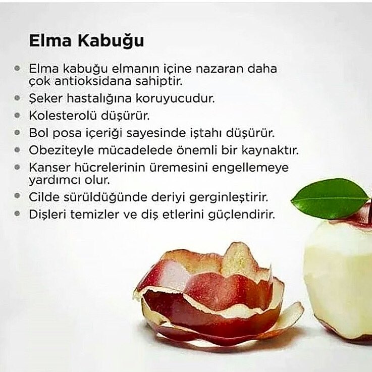 🍎C vitaminin büyük çoğunluğu elma kabuğunda bulunduğu için elmanın çok iyi yıkandıktan sonra kabuğuyla beraber tüketilmesi çok faydalıdır. kabuğunda bulunan çözünmez posa su tutarak sindirim yolunun temizlenmesini sağlayarak kanser riskini azaltır. 🍏#sağlık #ramazan #cumartesi