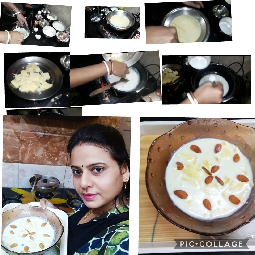 nandinidey20gm1's tweet image. EGG RABRI 
Mix eggs, milk powder. Heat water &amp;amp; place a plate over it Pour the mixture steam for 10 minutes.
Then bring it down &amp;amp; cut small pieces.After milk becomes dense add sugar &amp;amp; pieces of the mixture then boil it for5 minutes
@eggsforimmunity  #EatEggsForImmunityChallenge